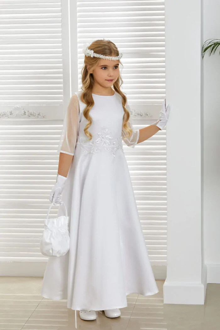 sukienka komunijna-biała sukienka na komunie dla dziewczynki-producent sukienek komunijnych - nowoczesna sukienka komunijna-długa- pierwsza komunia- na komunie -